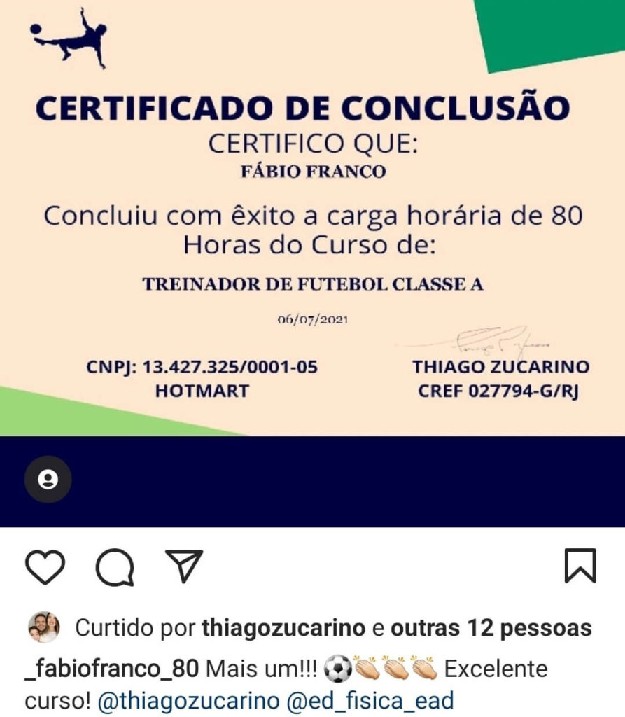 TREINADOR DE FUTEBOL CLASSE A 3.0 - Zucarino Personal